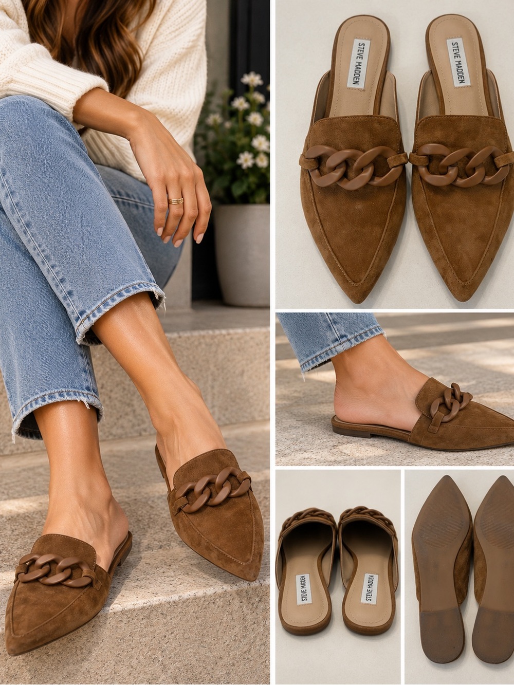 Steve Madden Brown Suede Pointed
Toe Chain Mule Flats Women's Size 9